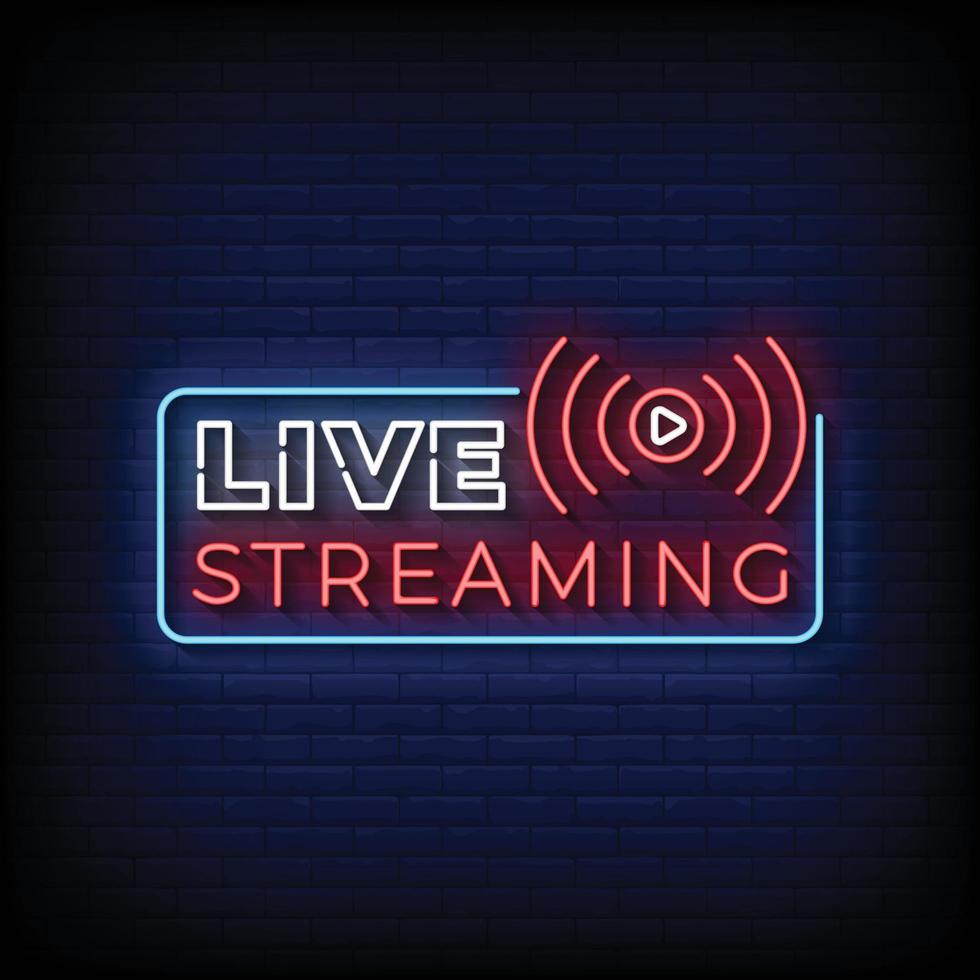 Neon Sign live streaming with brick wall background vector