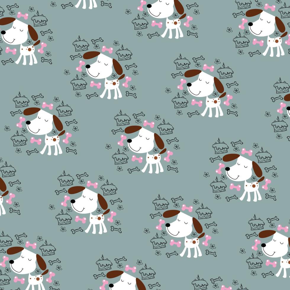 Vector illustration pattern with cute puppies. Background for fabric, textile design, wrapping paper or wallpaper