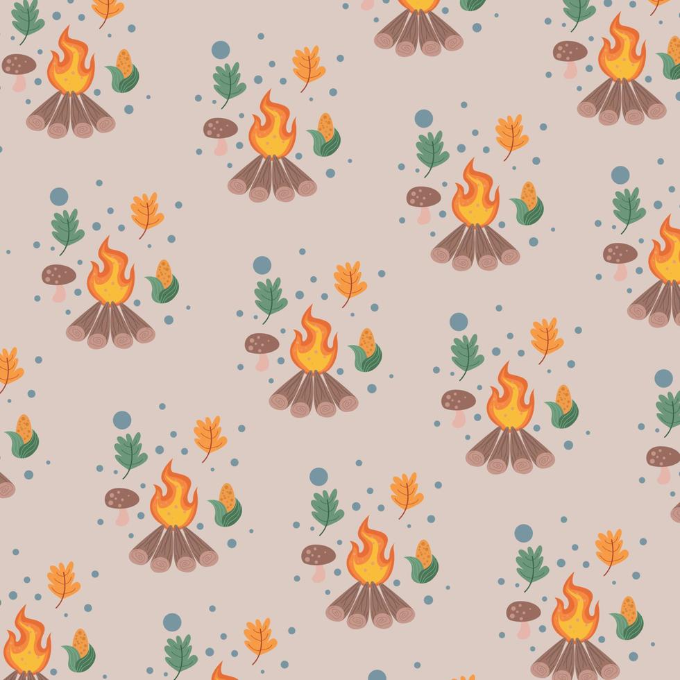 hoguera de patrón de madera ardiente. ilustración simple de un patrón de vector de hoguera en llamas para web, pijamas y papel tapiz