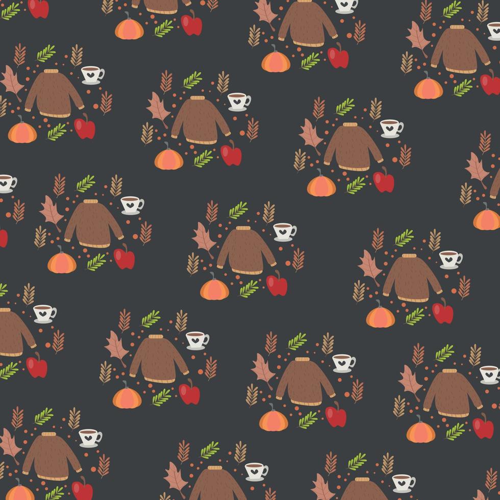Autumn pattern with dry leaves and sweater with cold. vector design for fashion, fabric, wallpaper and wallpaper