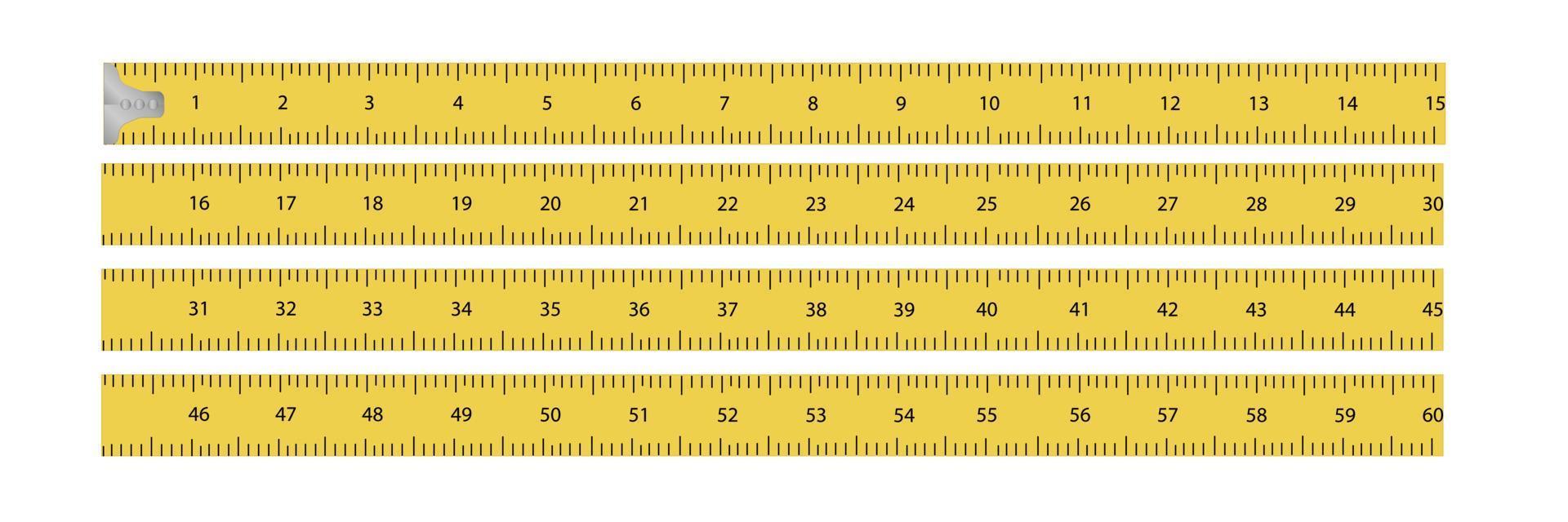 escala de medición de regla realista amarilla, 60 centímetros. ilustración vectorial diseño plano aislado sobre fondo blanco. vector