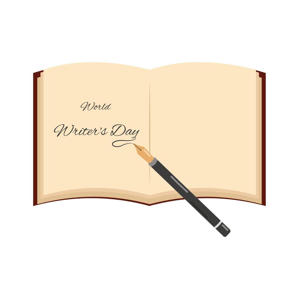 Writer's Day. Open book with fountain pen. March 3. Great design for any purpose. Flyer design. Vector flat illustration.