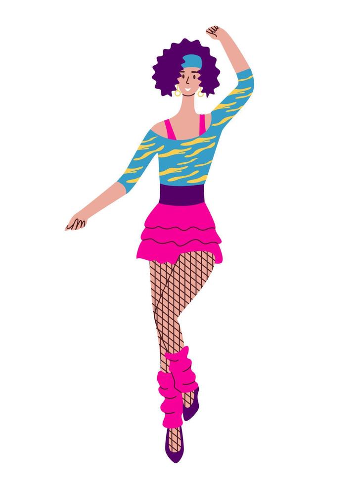 una chica vestida al estilo de los 90 bailando en una discoteca. vector