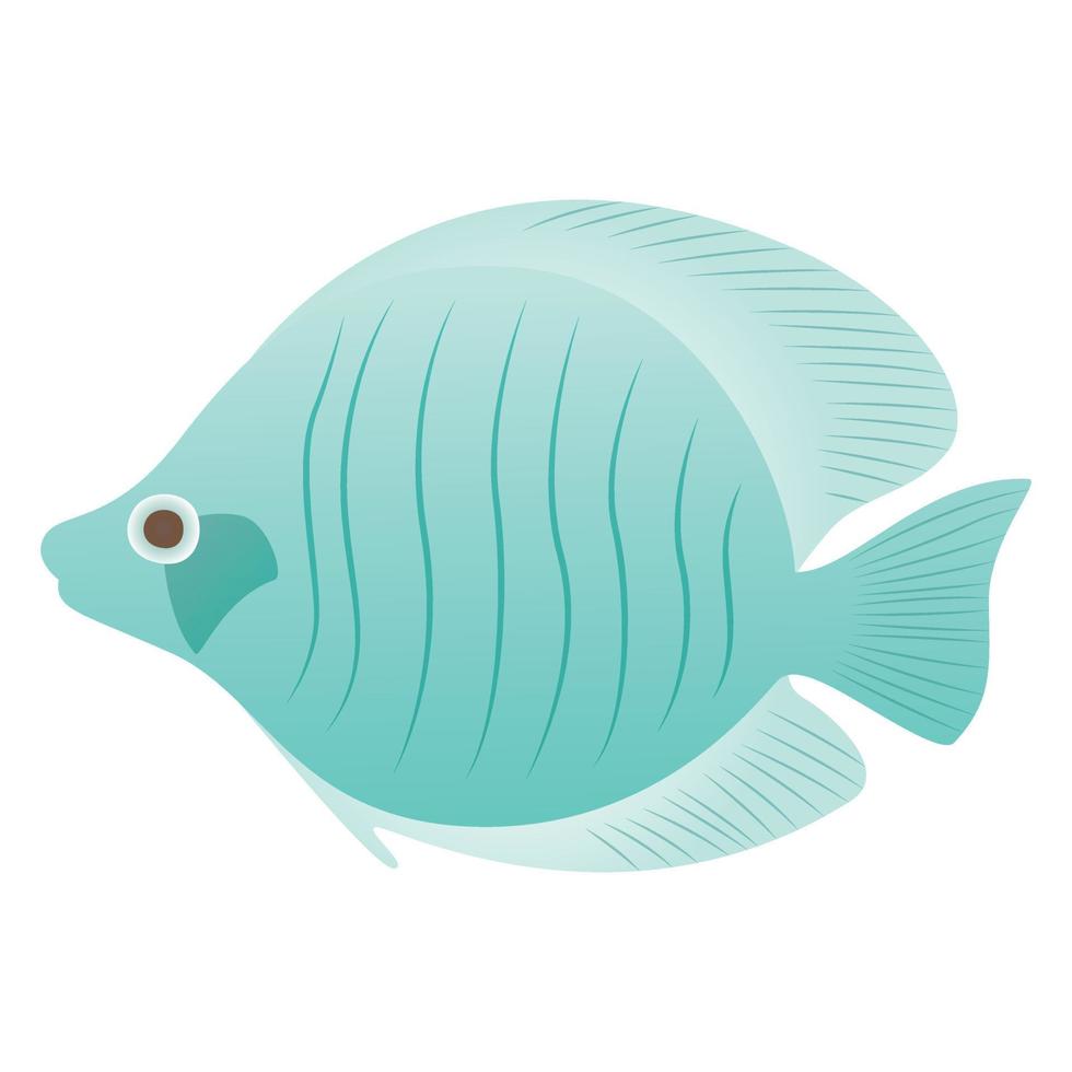 Blue sea striped Fish, vector isolated cartoon illustration.