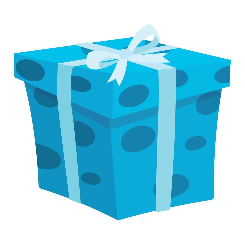 Decorated blue gift box with a bow. Vector isolated cartoon illustration.
