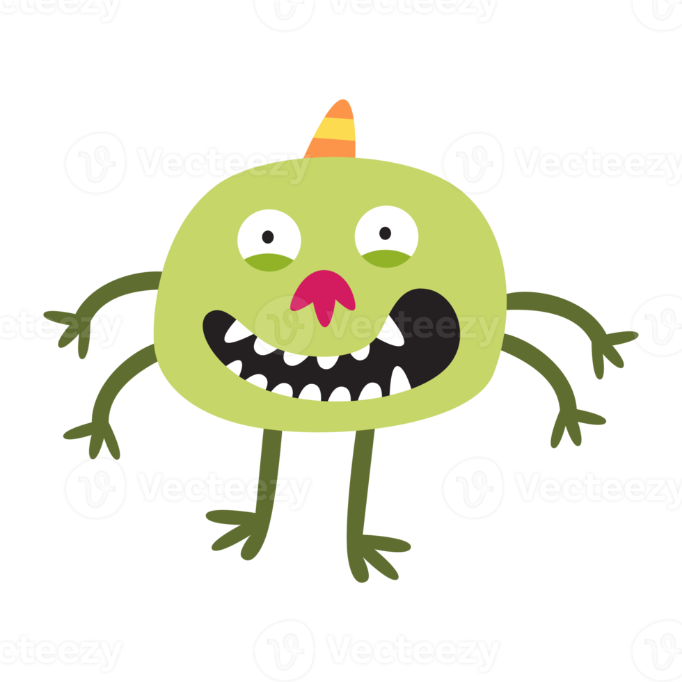 green cartoon monster with four hands png