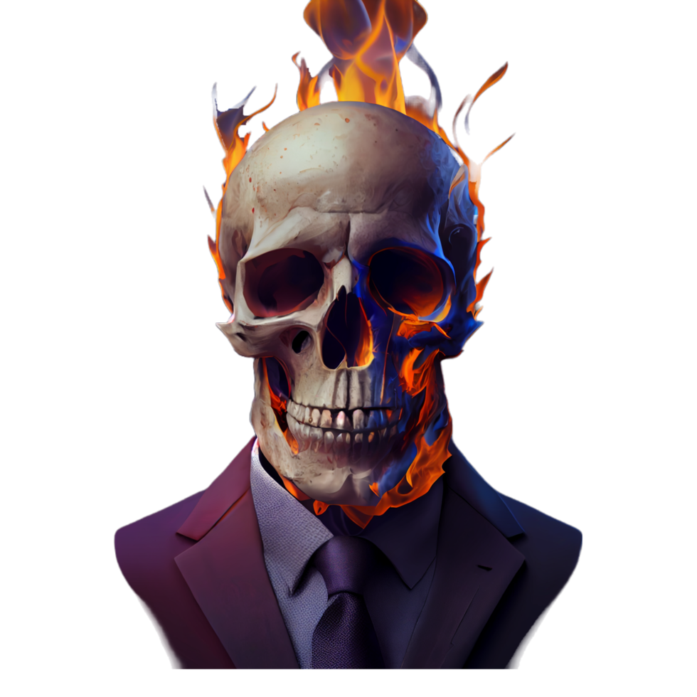 portrait d'un feu de crâne vêtu d'un costume formel png