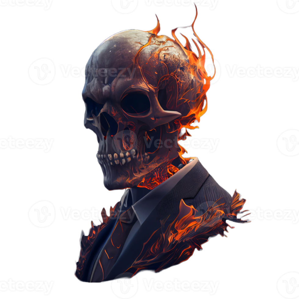 Portrait of a skull fire dressed in a formal business suit png