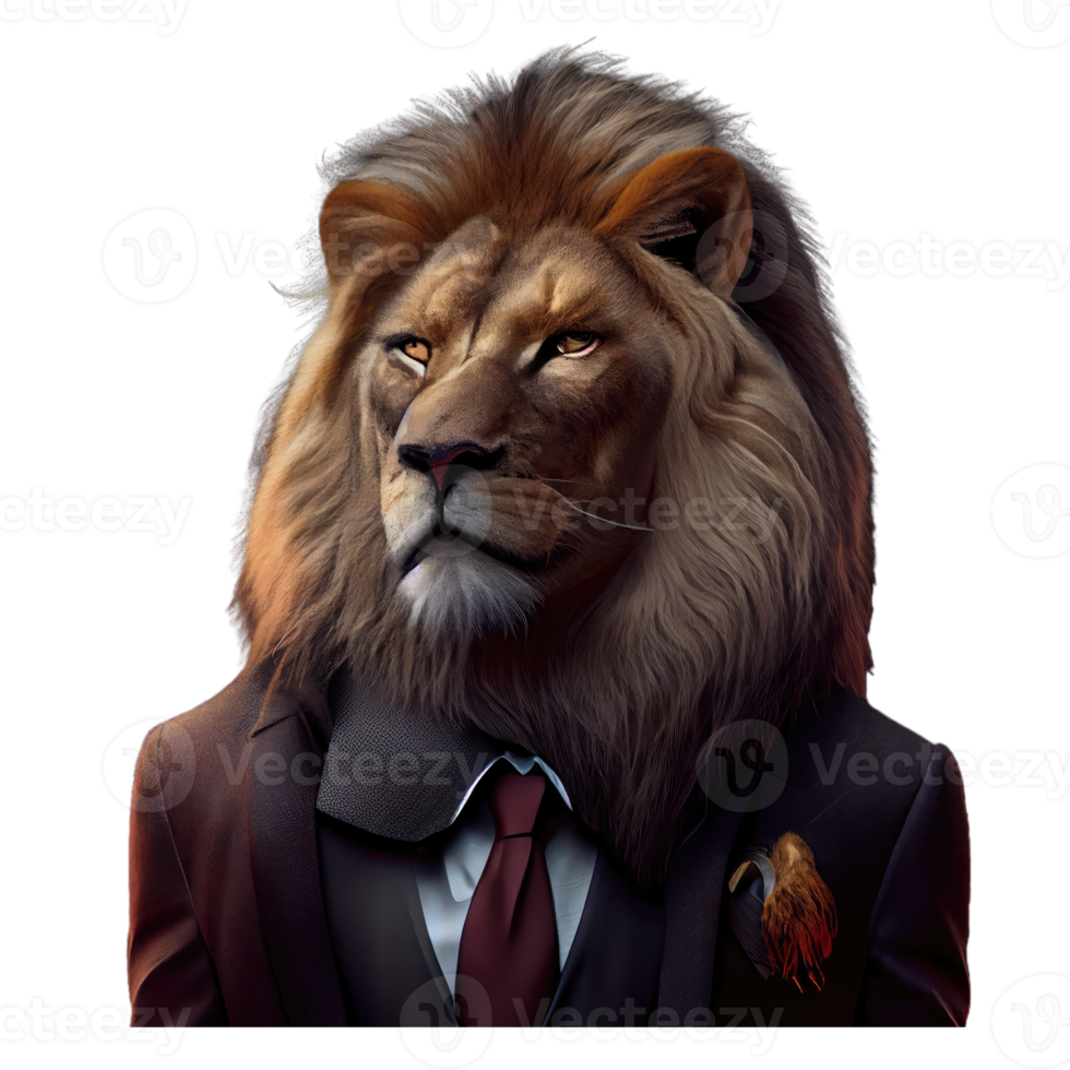 retrato de um leão vestido com um terno formal png