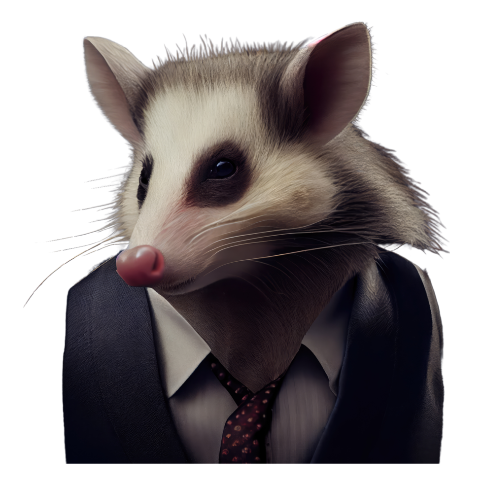 portrait d'un opossum vêtu d'un costume formel png