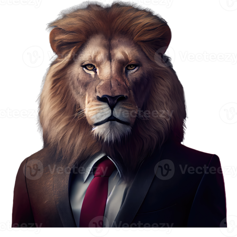 Portrait of a lion dressed in a formal business suit png