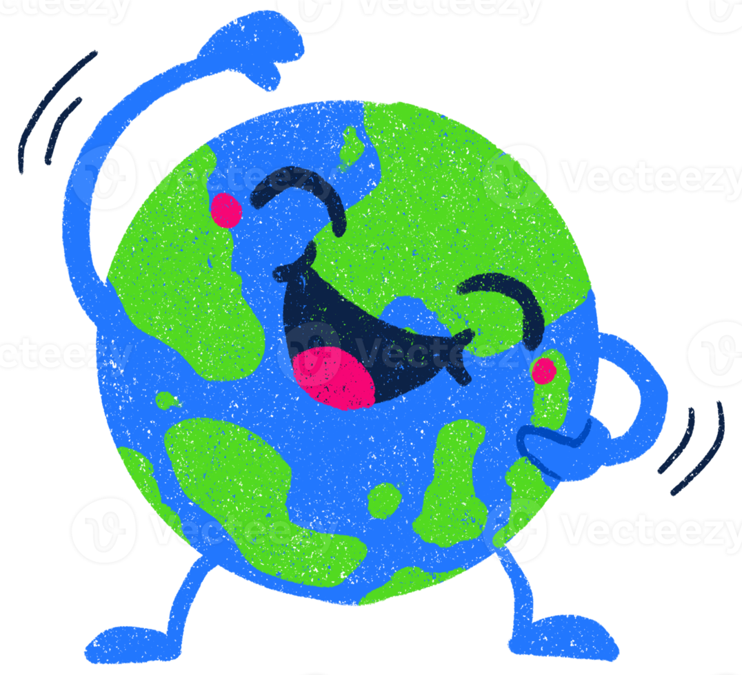niedliches lächelndes gesicht der karikatur erde, das übungstraining für nachhaltigkeitscharakterillustration tut png