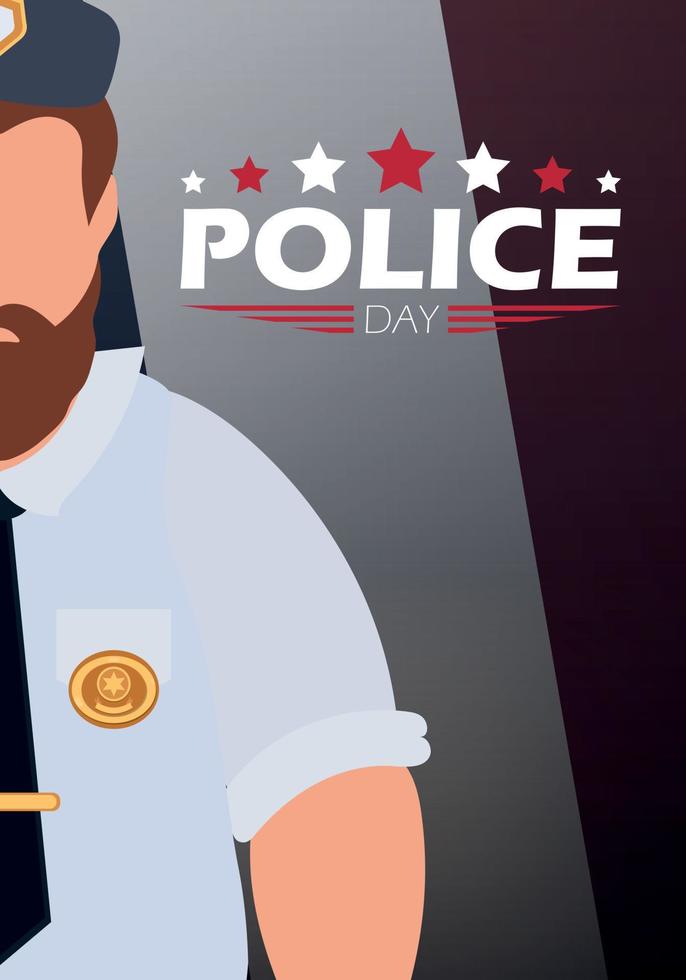 Police day banner. Policeman on the background of the flag. Vector illustration.