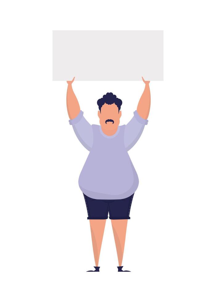Male with empty banner. Pop art cartoon style. illustration. vector