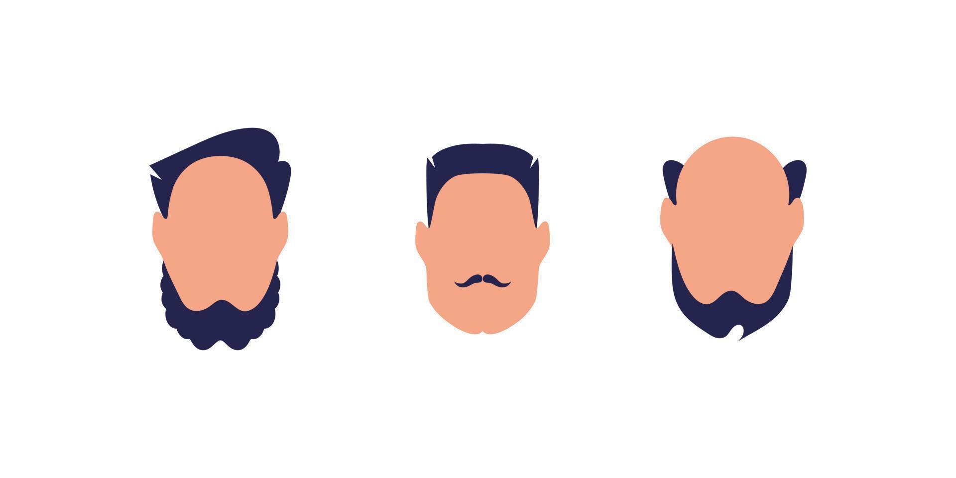 A set of three faces of guys of different types and nationalities. Isolated. Vector illustration.