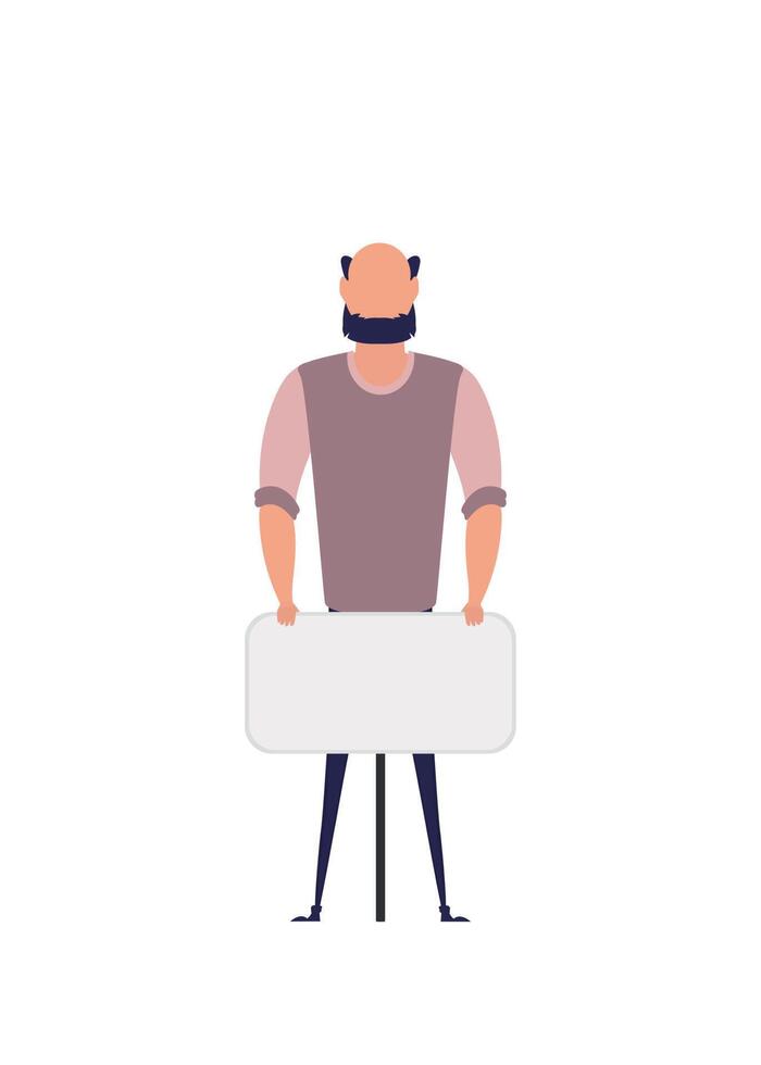 Protesting man in full growth with a banner. Isolated on white background. Flat style, vector. vector