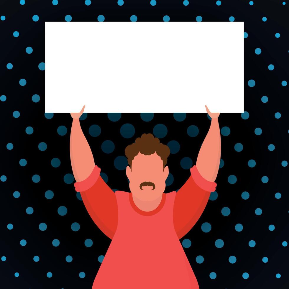A guy with a banner and a place for your text. Pop art. Flat style. vector