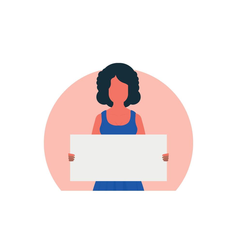 A woman is protesting with an empty transporter in her hands. Cartoon style. illustration. vector