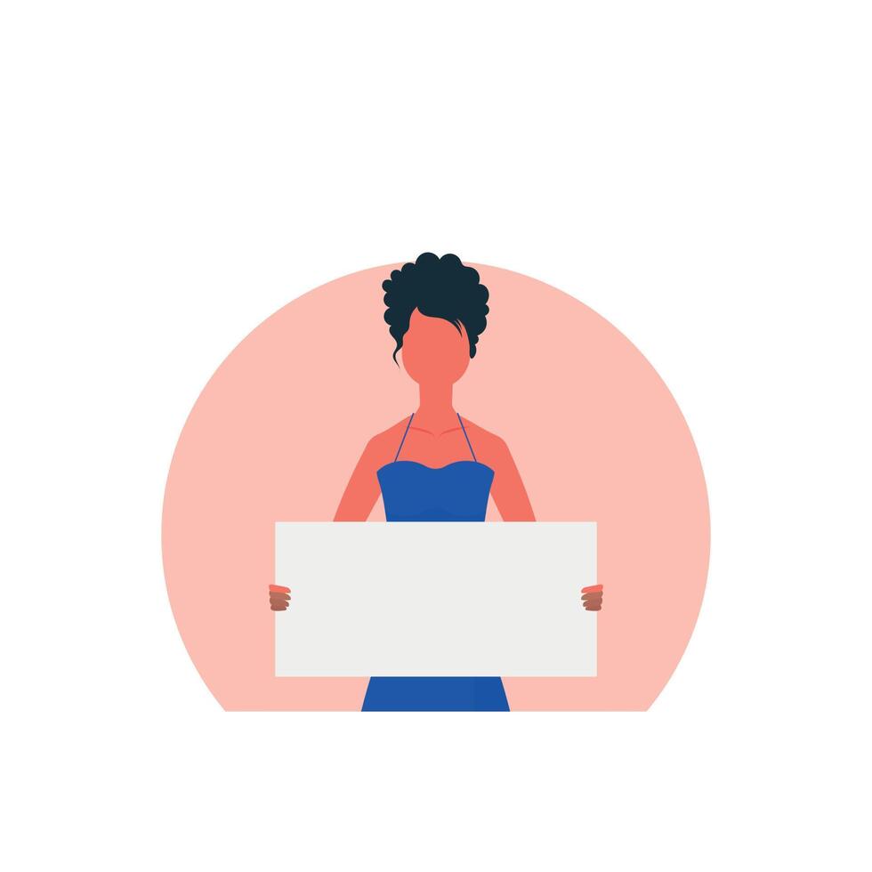 A woman is protesting with an empty transporter in her hands. Cartoon style. Vector. vector
