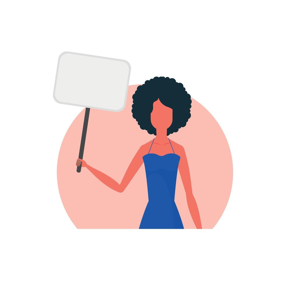 Girl With an empty banner for your text. Flat style. Vector. vector