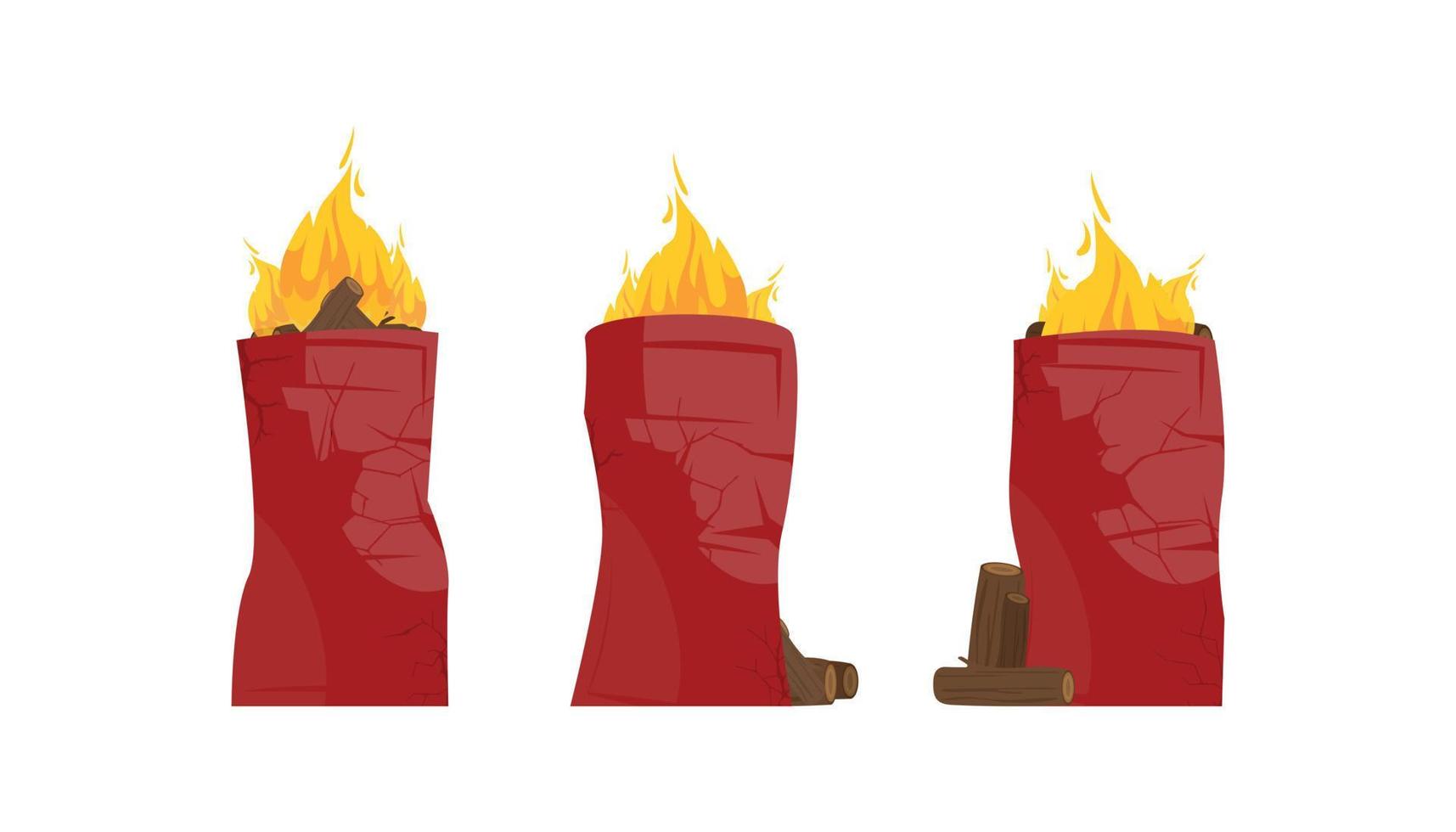 Set of metal burning barrels. Bonfire in a barrel. Isolated. Vector illustration.