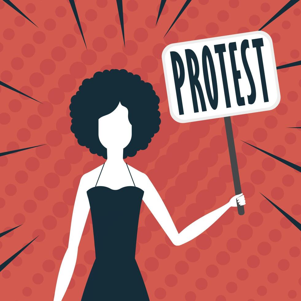 Girl with a banner in her hands. Pop art style. Vector illustration.