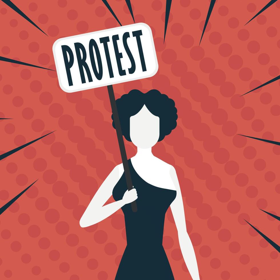 The girl Protests with a transporter in her hands. The concept of protest and public resistance. Vector illustration.