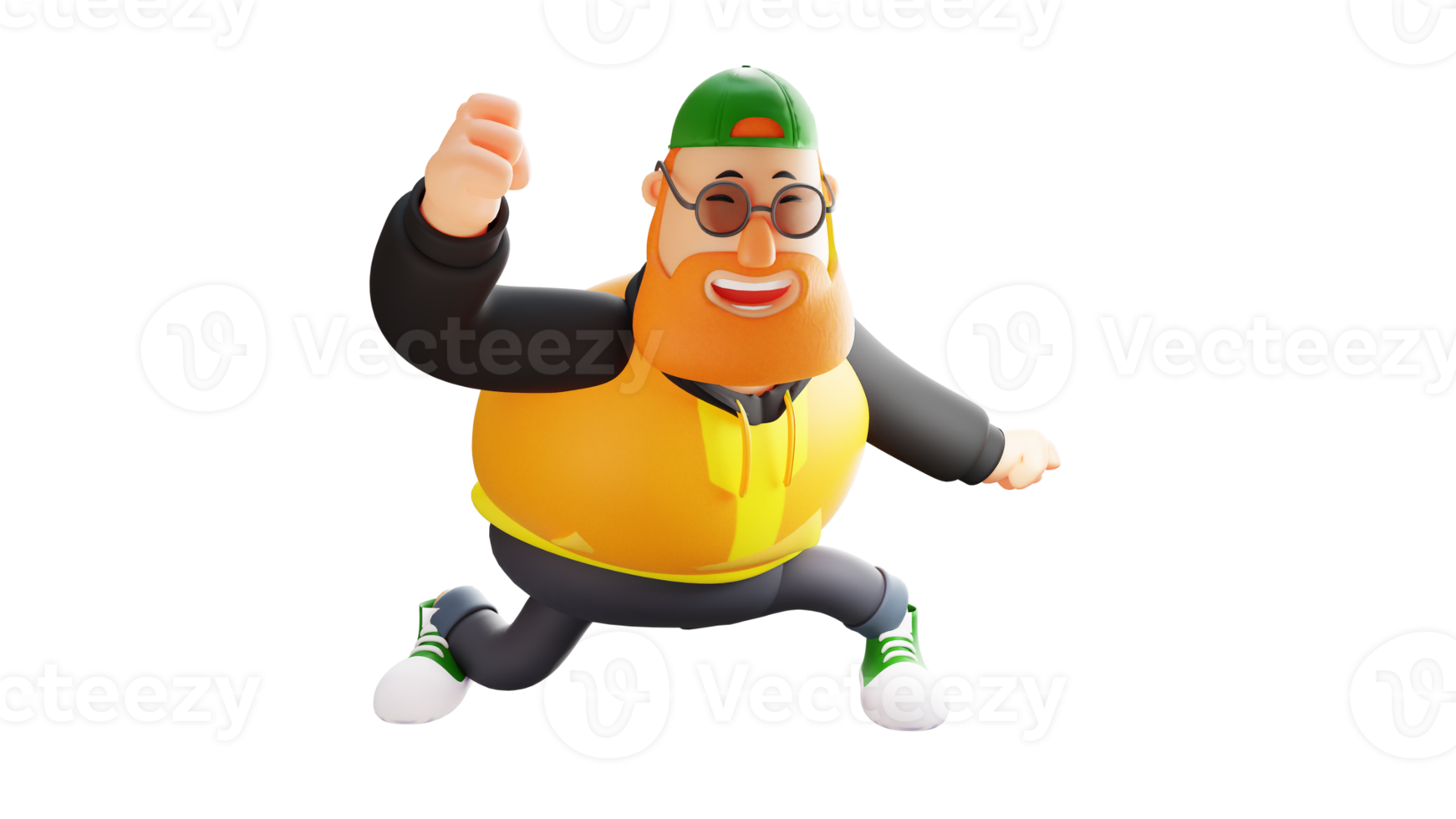 3D illustration. Lively Fat Man 3D cartoon character. Handsome man smiling happily. Stylish man is dancing happily. Fat man dancing and laughing. 3d cartoon character png