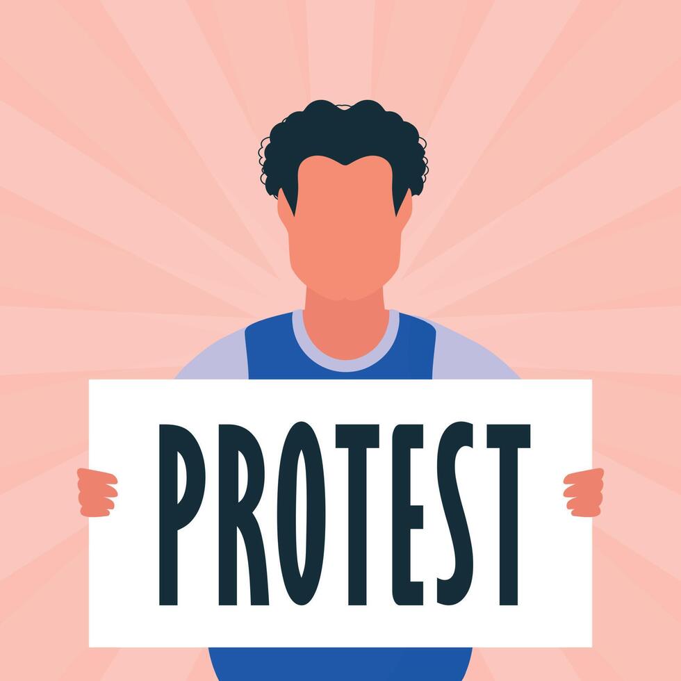 A man with a poster in his hands. Protest concept. Cartoon style. vector