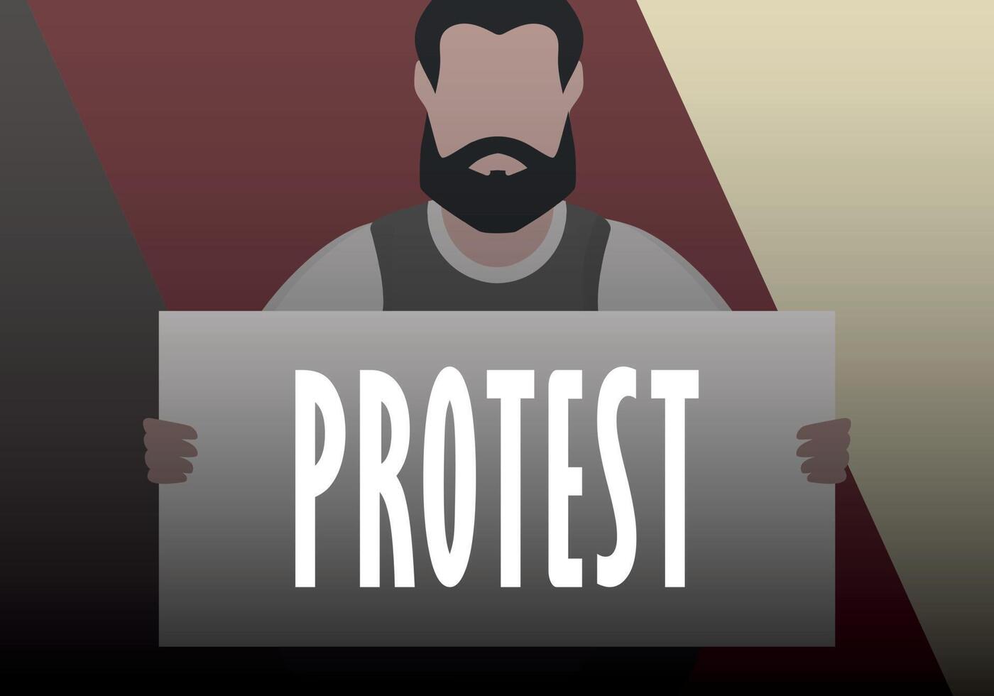 A guy with a banner in his hands on the background of the flag. Protest concept. Cartoon style. Vector illustration.