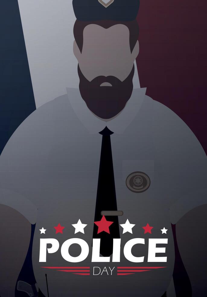 Police Day. Policeman on the background of the flag. Vector illustration.