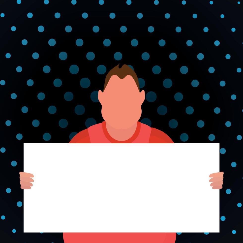 A boy with an empty banner and space for your text. Pop art cartoon style. Vector illustration.