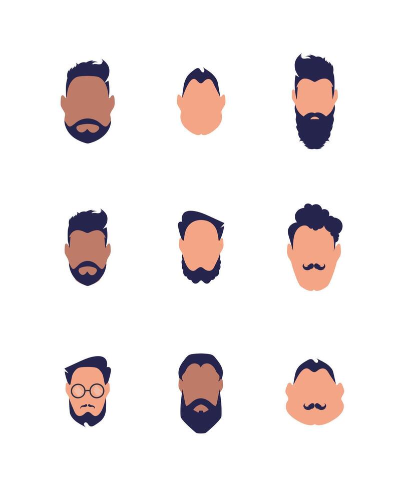 Set of faces of guys of different types and nationalities. Isolated on white background. . vector