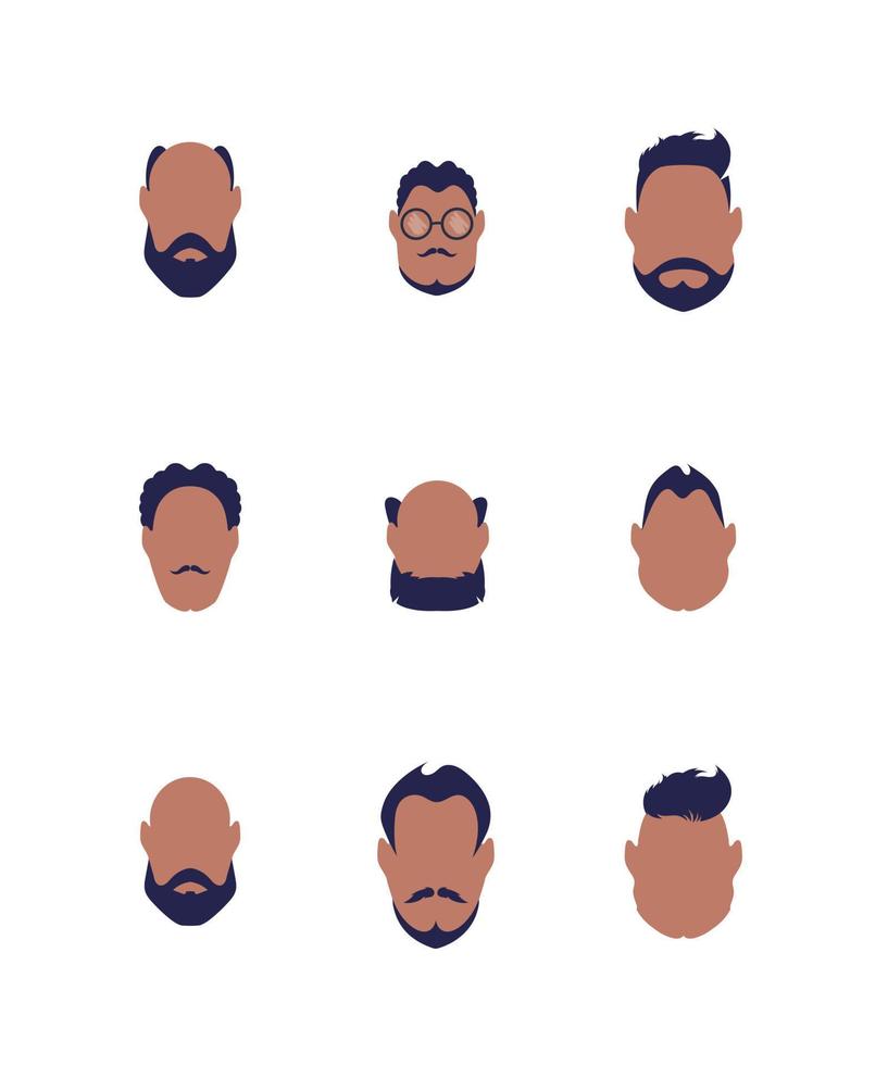 Set of faces of men of different types and nationalities. Isolated. Vector illustration.