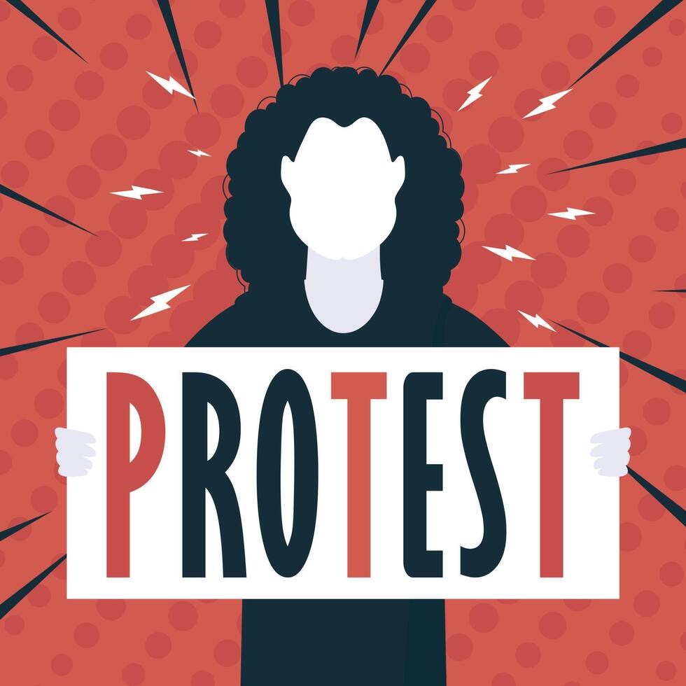 The guy with a banner in his hands and the text protest. Pop art. Flat style. illustration. vector