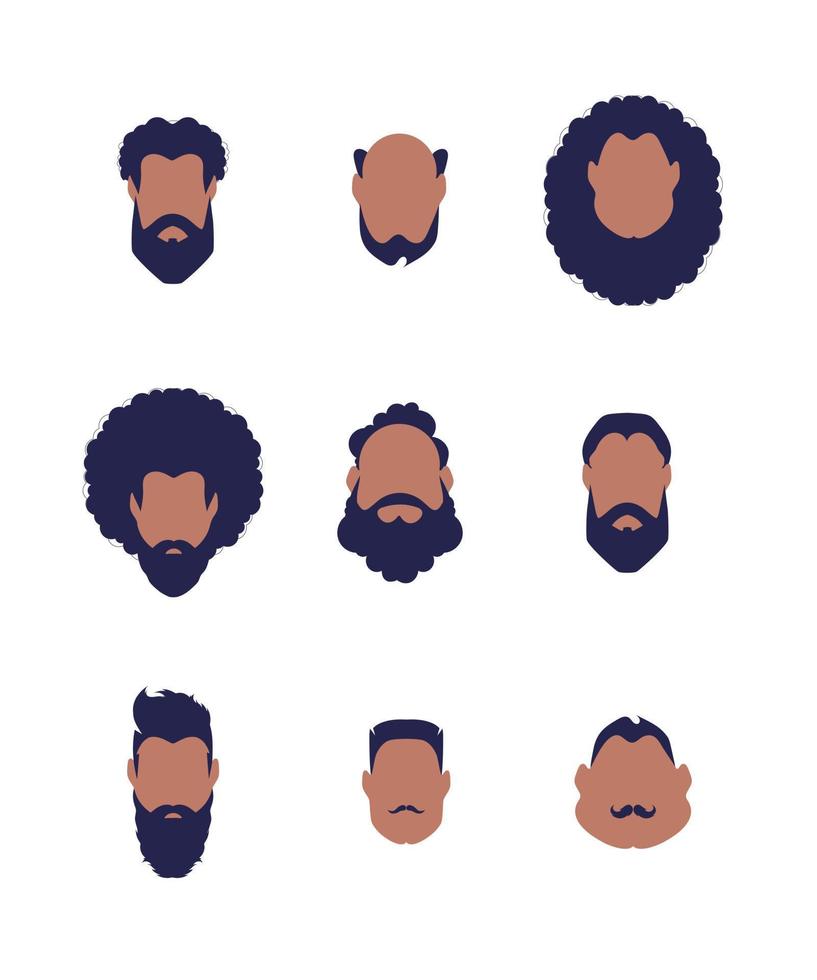 Set of faces of men of different types and nationalities. Isolated. Cartoon style. vector