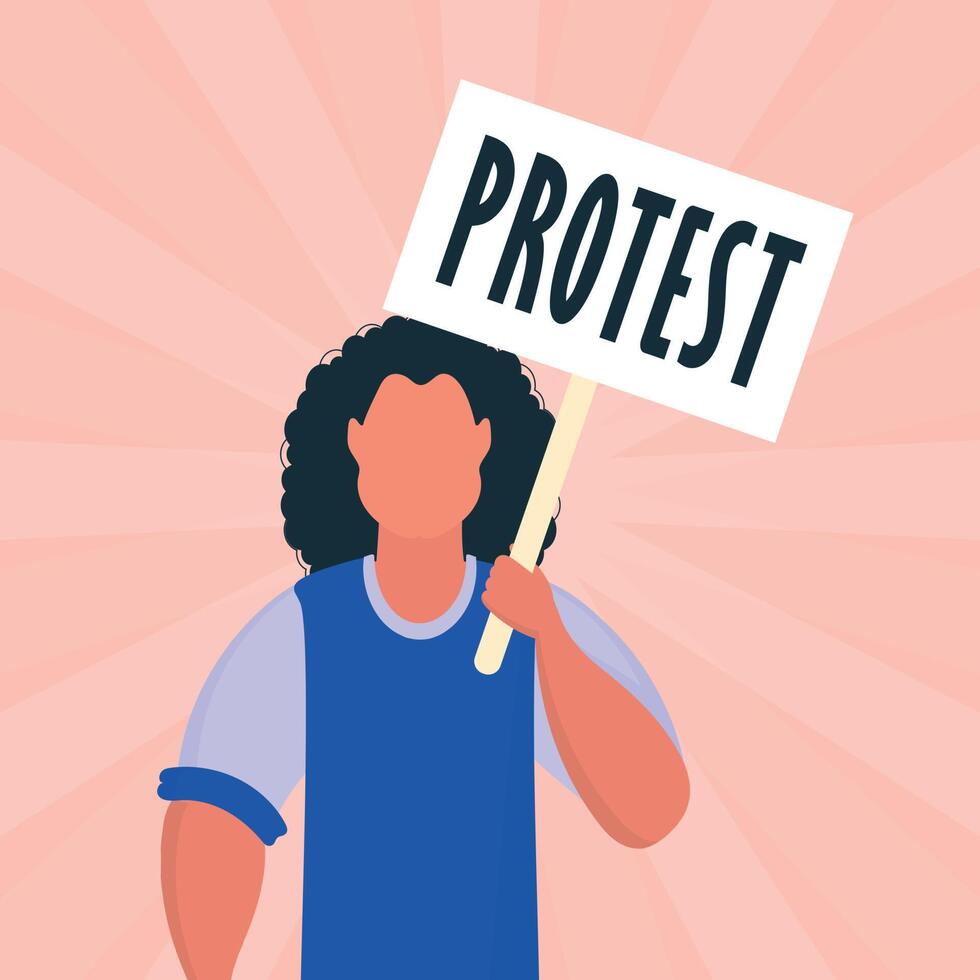 A man with a poster in his hands. Protest poster. Cartoon style. vector