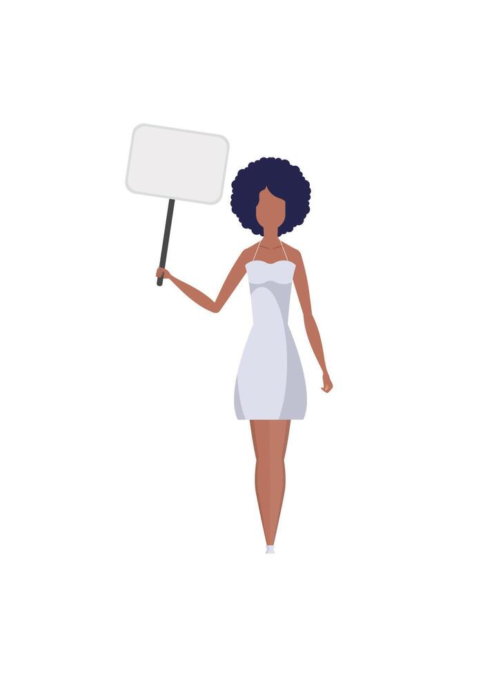 A woman is protesting with an empty transporter in her hands. The concept of protest and public resistance. Vector illustration.