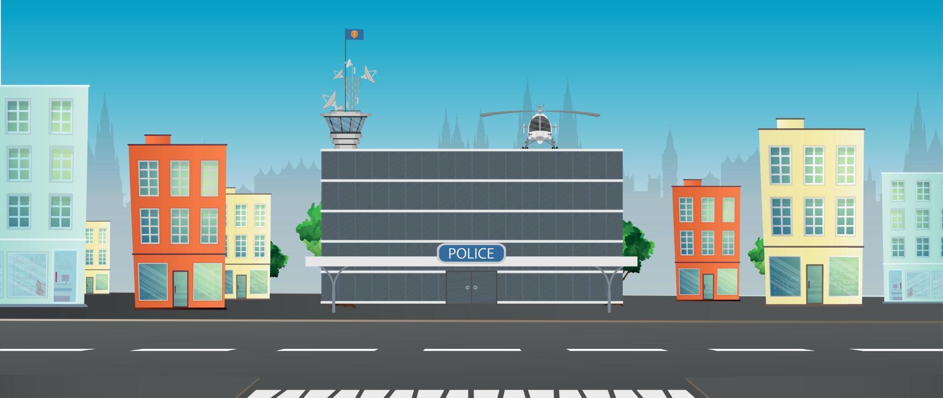 edificio del departamento de la estación de policía de la ciudad aislado sobre fondo blanco en estilo plano vector