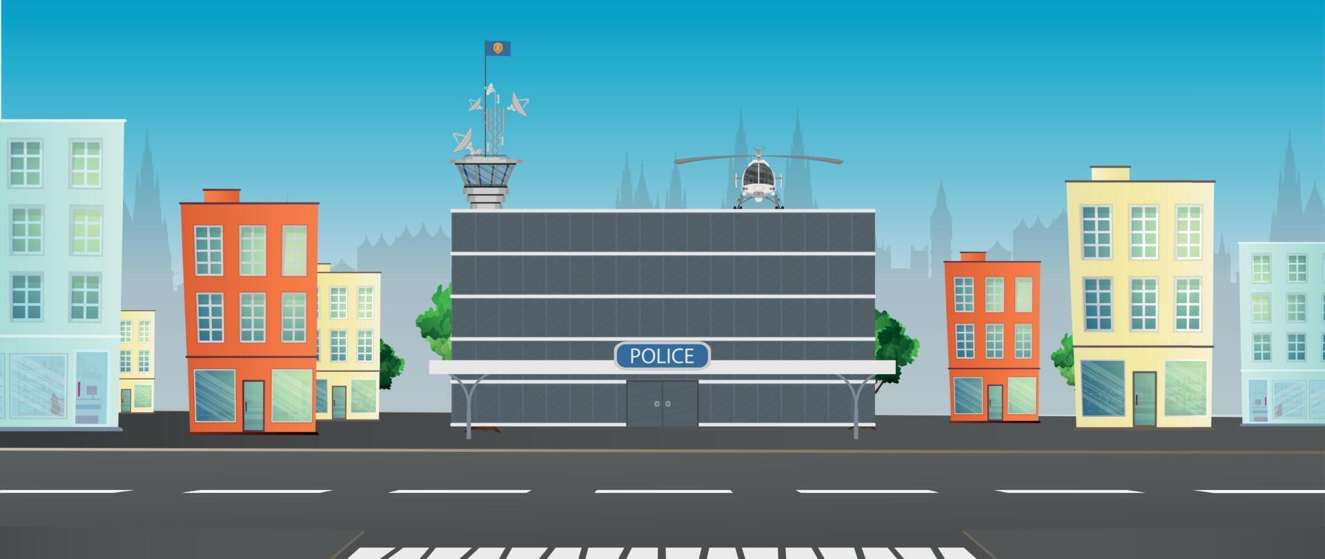 City police station department building isolated on white background in flat style vector