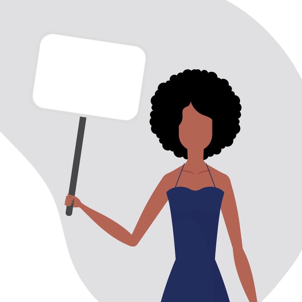 The girl is protesting with an empty transporter in her hands. Cartoon style. Vector illustration.