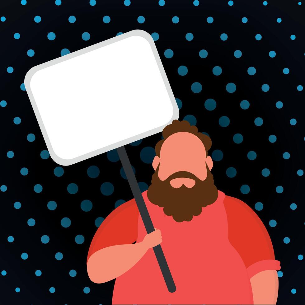 A guy with a banner and a place for your text. Pop art cartoon style. Vector illustration.