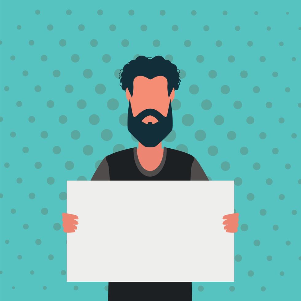 A man with an empty banner and space for your text. Pop art cartoon style. vector