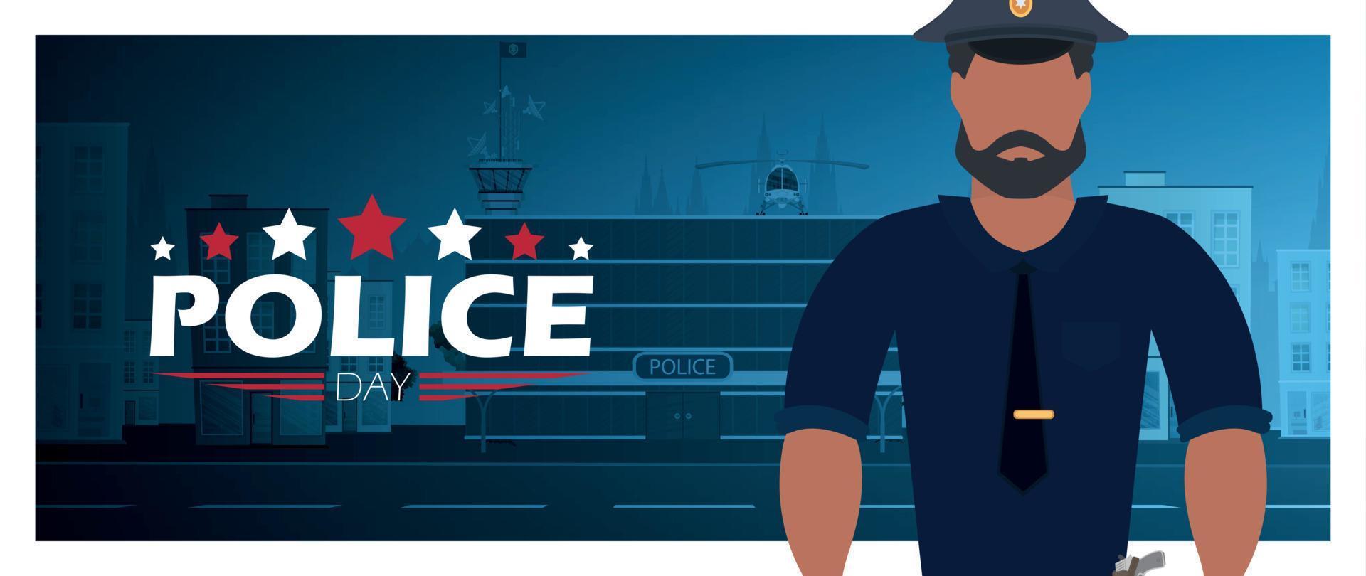 cartel del día de la policía en estilo de dibujos animados. día del defensor. ilustración vectorial vector