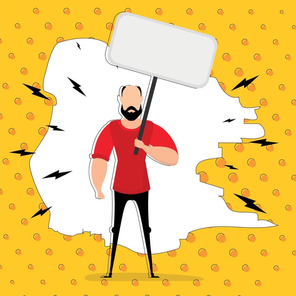 A guy with an empty banner and space for your text. Pop art cartoon style. Vector