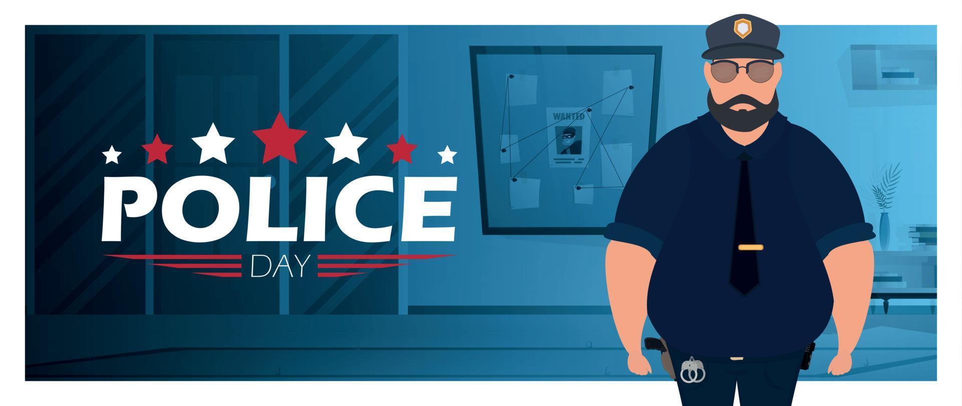 cartel del día de la policía en estilo plano 2d. día del defensor. ilustración vectorial vector