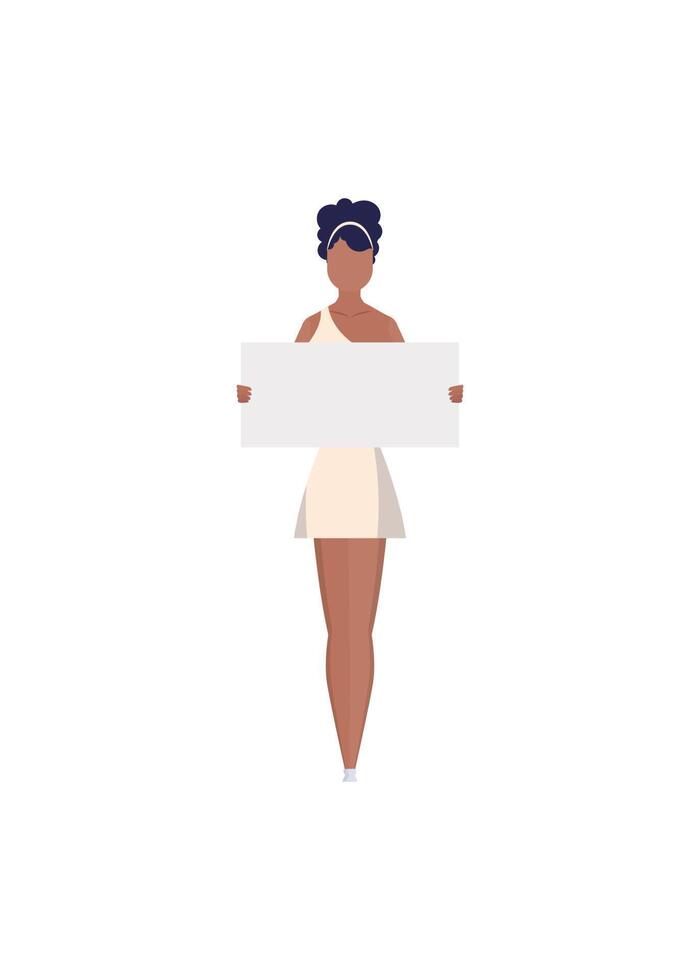 A woman is protesting with an empty transporter in her hands. Flat style. . vector