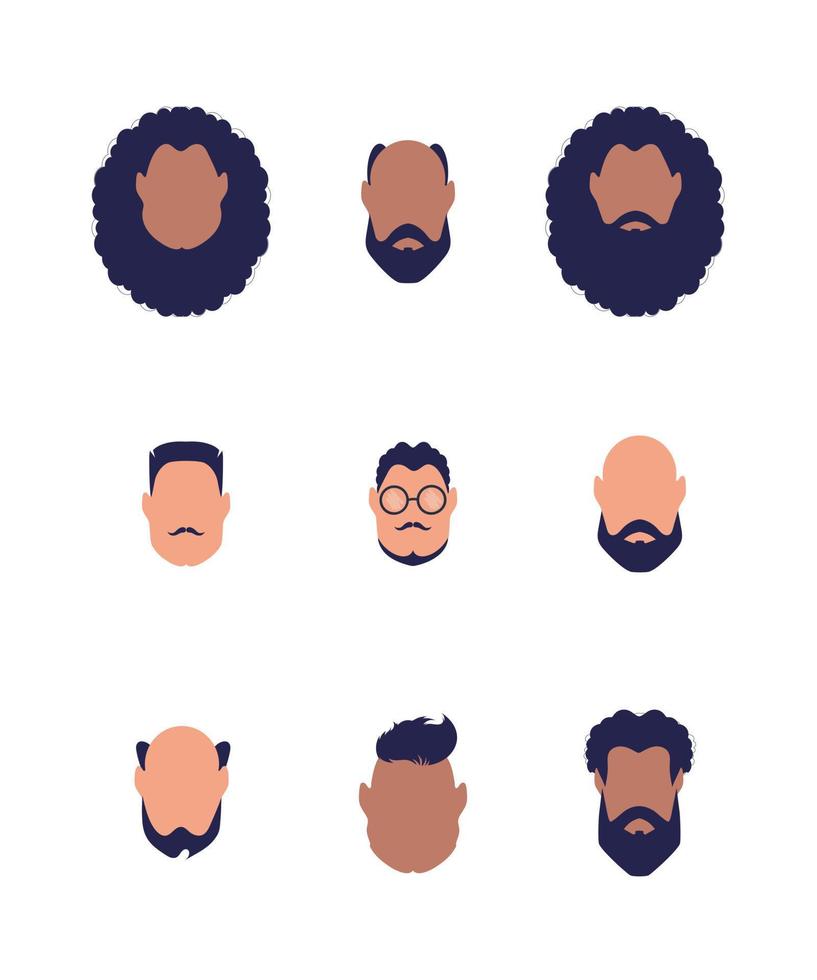 conjunto de caras de chicos de diferentes tipos y nacionalidades. aislado sobre fondo blanco. vector. vector