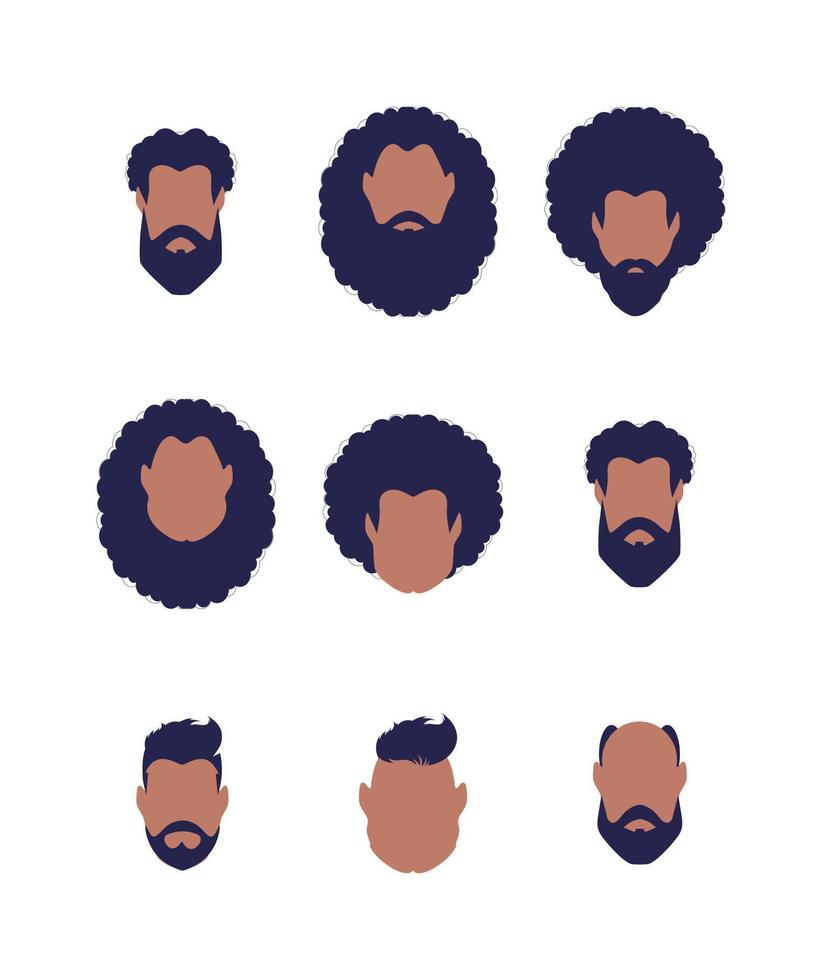 conjunto de rostros de hombres de diferentes tipos y nacionalidades. aislado. vector. vector