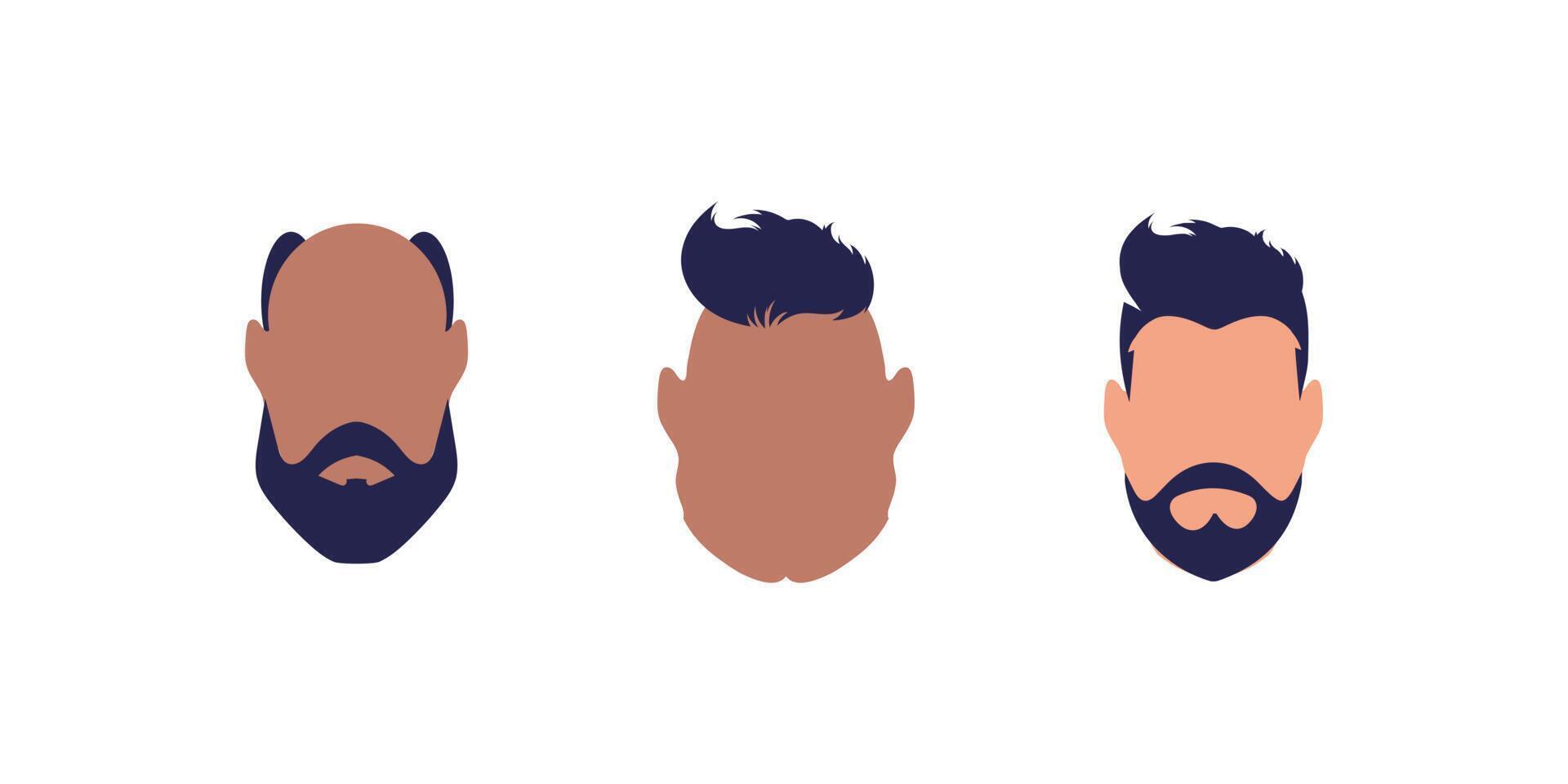 un conjunto de tres caras de hombres de diferentes tipos y nacionalidades. aislado. ilustración vectorial vector